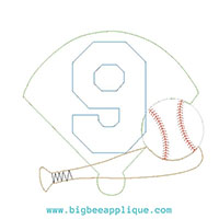 9th Birthday Baseball Machine Applique Design - Triple Stitch    